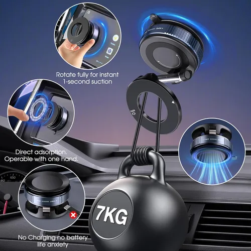 Miniatura 5 de Soporte magnético de teléfono giratorio de 360°, plegable y retráctil con ventosa para automóvil, gimnasio, espejo, superficie lisa, compatible