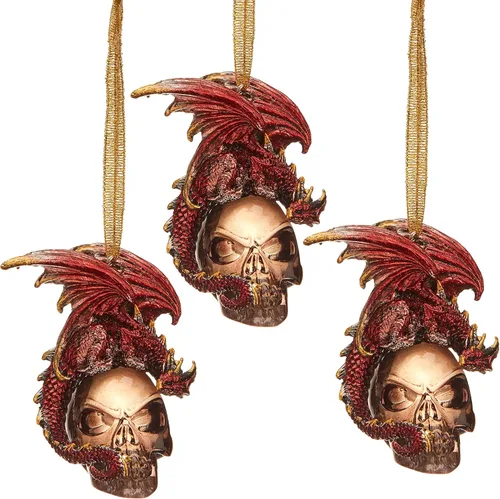 Miniatura 11 de Design Toscano - Juego de adornos de 3 dragones de Amesbury montados en piedras preciosas, color plateado, Navidad