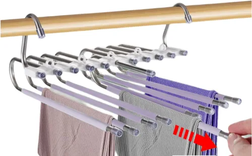 Miniatura 5 de Paquete de 2 perchas plegables de 9 capas para pantalones que ahorran espacio, percha multifuncional para pantalones, percha con agujero para colgar