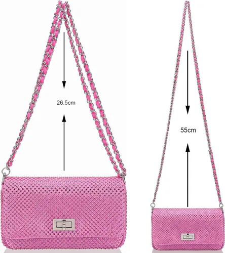 Miniatura 6 de Dexmay - Bolso clásico de cristal con solapa para fiesta, bolso de mano con diamantes de imitación