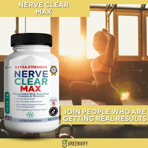 Miniatura 3 de Nerve Clear Max Extra Strength, vitaminas y minerales esenciales, apoyo para la salud nerviosa, 60 cápsulas, suministro para 30 días (1)
