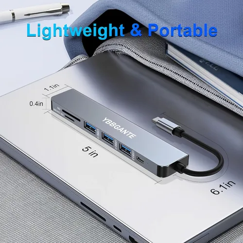 Miniatura 7 de Adaptador multipuerto USBC USB c a USB hub 7 en 1 adaptador de dongle USB c adaptador multipuerto con lector de tarjetas SD 100W PD 4K30hz hdmi hub