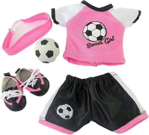 American Fashion World Traje de fútbol rosa para muñecas de 14 pulgadas | Balón de fútbol incluido | Calidad premium y diseño moderno