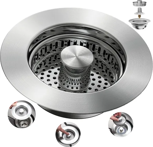 Miniatura 10 de Colador de drenaje para fregadero de cocina 3 en 1, tapón de fregadero desplegable de acero inoxidable 304, tapón antiobstrucción para fregadero