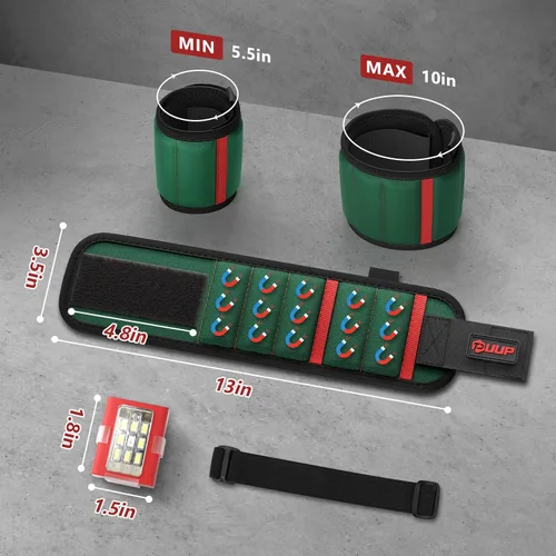 Miniatura 5 de UUP Muñequera magnética con luz LED, correa de herramienta magnética para tornillo y uñas, soporte ajustable para herramientas de muñeca, regalos