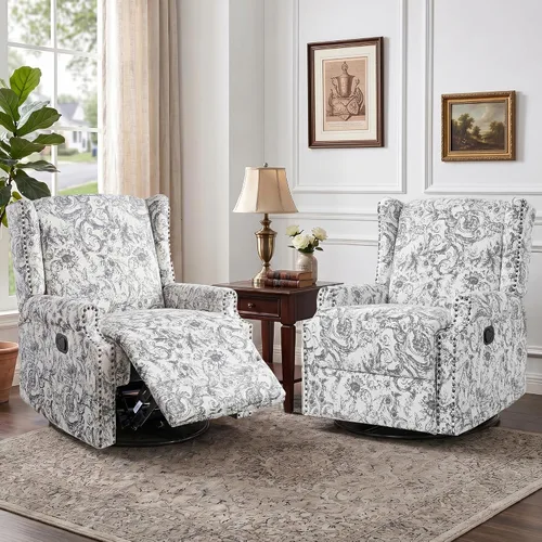 Miniatura 10 de Silla decorativa floral con respaldo alto, sillón tapizado con patas de madera maciza, cómodo sofá individual de lectura con respaldo alado