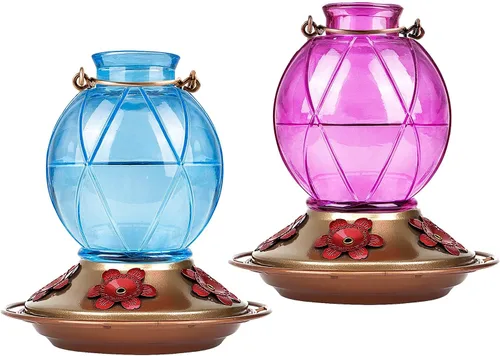 BOLITE Comederos para colibríes para exteriores colgantes, comedero de vidrio para colibríes, comedero para aves silvestres con cinco puertos de