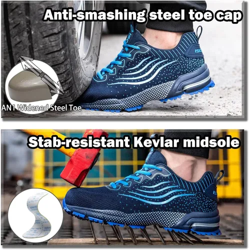 Miniatura 2 de Zapatos de punta de acero para hombres y mujeres, zapatos de seguridad ligeros, cómodos, con puntera de acero, zapatos de trabajo indestructibles