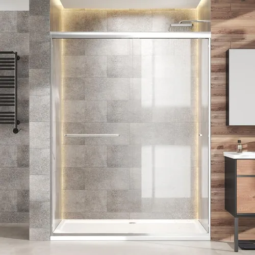 Puerta de regadera doble corrediza 56"-60" (ancho) x 72" (alto), puerta de vidrio para baño de 1/4" (6mm) de vidrio templado transparente con