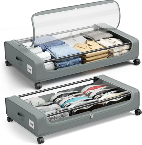 Miniatura 10 de Contenedores de almacenamiento debajo de la cama con tapa transparente, almacenamiento grande debajo de la cama con ruedas, contenedores de 6.22