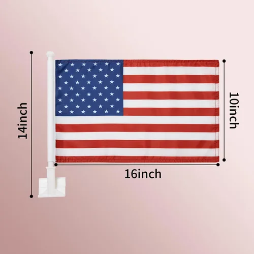 Miniatura 2 de Paquete de 2 banderas de automóvil, bandera de Estados Unidos para exteriores con bandera estadounidense y mástil, el clip para ventana con logotipo