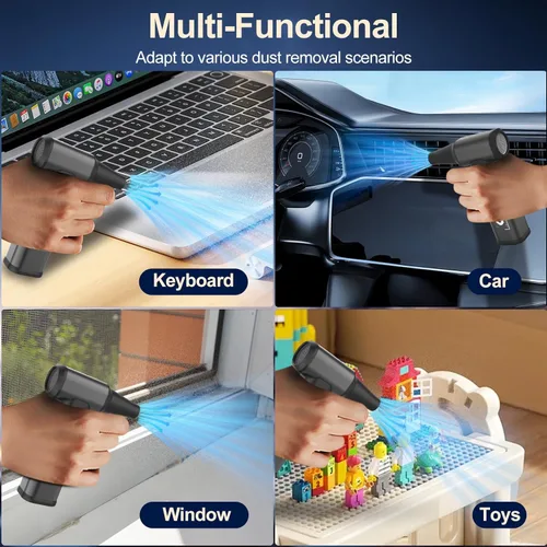 Miniatura 5 de Plumero de aire comprimido, 180000 rpm, potente plumero eléctrico inalámbrico con motor sin escobillas y luz LED, ventilador de polvo recargable