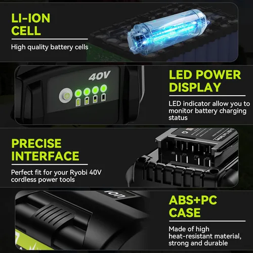 Miniatura 5 de Paquete de 2 baterías de repuesto de 7.0 Ah para Ryobi 40 V de litio de 40 voltios OP4050A OP40601 OP4026A OP4040 OP4030 OP4050 OP40501 OP4015 Negro