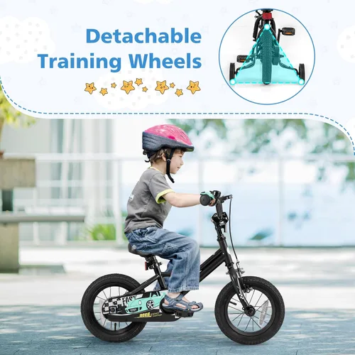 Miniatura 5 de BABY JOY Bicicleta para niños, 12, 14, 16, 18 pulgadas, bicicleta deportiva con ruedas de entrenamiento extraíbles, frenos de mano y posavasos