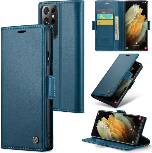 Miniatura 32 de Funda tipo cartera compatible con Samsung Galaxy S21 con tarjetero de bloqueo RFID, funda de piel con función atril para Samsung Galaxy S21 de 6.2