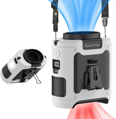 Miniatura 17 de Socool - Ventilador portátil de 10 000 mAh, clip para cinto, batería recargable, 5 velocidades, linterna, para el cuello, manos libres, 40 horas