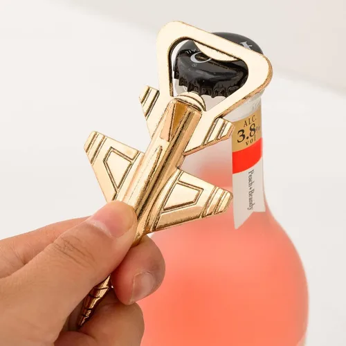 Miniatura 2 de Paquete de 50 abridores de botellas de avión para piloto/veteranos, viajes de aventura, baby shower, boda, fiesta de cumpleaños, regalos, Dorado