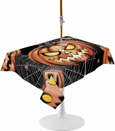 Miniatura 10 de Manteles de Halloween para exteriores con agujero para paraguas y cremallera, diseño de fantasma, acuarela de terror, fantasma, impermeable