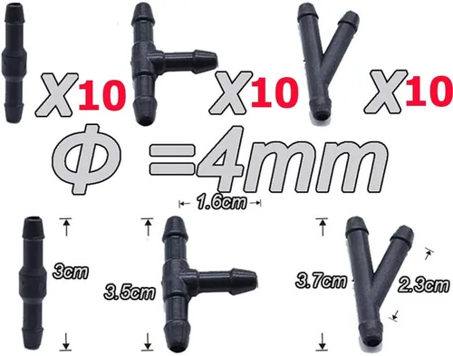 Miniatura 2 de Paquete de 30 limpiaparabrisas, conectores de manguera, adaptador de tubería de lavado de agua de 2 vías + 3 vías I/T/Y 3 tipos de boquilla