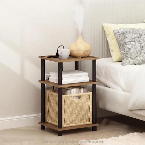 Miniatura 2 de Furinno Just Mesa auxiliar de 3 niveles con puerto de carga USB y tipo C con almacenamiento abierto, 11.42 pulgadas de ancho x 8.82 pulgadas de alto