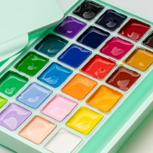 Miniatura 5 de HIMI Juego de pinturas gouache con 3 pinceles, 24 colores, 30 g, diseño de cápsula de gelatina, pintura no tóxica para lienzo y papel, suministros