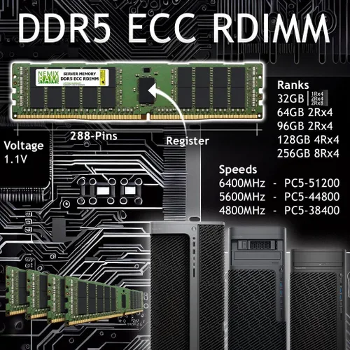 Miniatura 2 de Memoria NEMIX RAM de servidor RDIMM NEMIX RAM de 32 GB 1X32 GB DDR5 4800 MHz PC5-38400 1Rx4 1.1V CL40 288-PIN ECC
