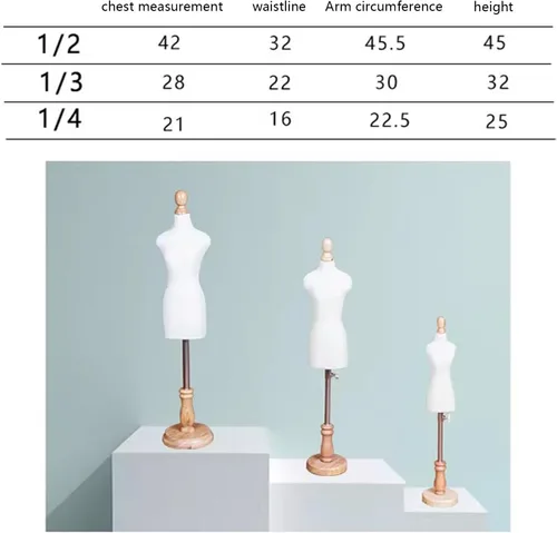 Miniatura 2 de Adjustable Mini Female Mannequin Dress Form with Wooden Base - Perfect for Sewing, Display, Tailoring, Fashion Design, and Crafting - Height