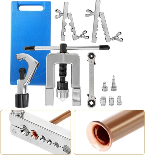 BEAMNOVA Kit de herramientas de abocinación para tubería de cobre, línea de freno, para 1/8, 3/16, 1/4, 5/16, 3/8, 7/16, 1/2, 5/8, 3/4 pulgadas, kit