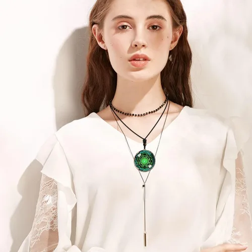 Miniatura 7 de GABFOG Sri Yantra Necklace Sacred Geometry Flower of Life Necklace Round Gemstone Pendant Adjustable Necklaces for Women Men Energy Protection Gifts