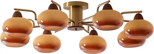 Miniatura 10 de KCO Iluminación Lámpara de Techo de Montaje Empotrado Retro Antigua de Latón, Moderna de Mediados de Siglo, Lámpara de Techo de 6 Luces Dorada con 6