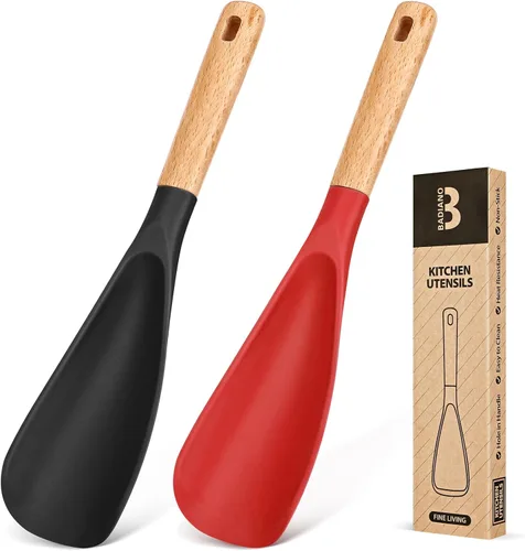 Miniatura 18 de Cuchara de cocina para utensilios de cocina antiadherentes, ideal para cocinar y servir silicona mate resistente sin BPA, cuchara con mango de Negro