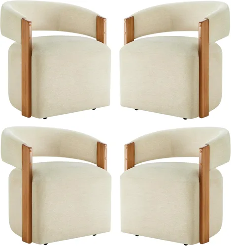 Miniatura 16 de KISLOT Juego de 1 sillas de comedor tapizadas, modernas sillas de comedor con ruedas ocultas, sillas de cocina con brazo con tela de aspecto