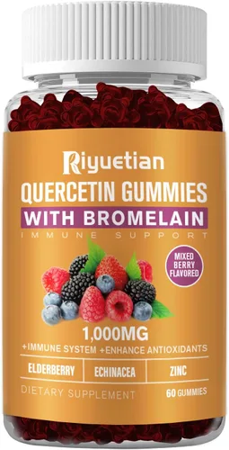 Quercetina con bromelina, zinc y vitamina C – Cardiovascular, Vitaminas masticables para apoyar el envejecimiento – Vegano – Quercetina pura para