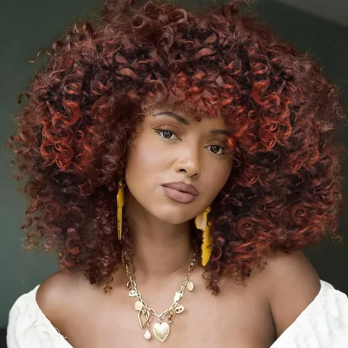 Miniatura 6 de rosmile Pelucas Rizadas para Mujeres Negras - Peluca Afro Completa de Cabello Sintético Africano Americano Negro Mezclado Castaño Oscuro Rizado