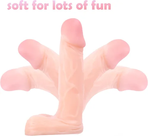 Miniatura 4 de Consolador pequeño realista de 4 pulgadas, tapón anal para principiantes, consolador anal suave con eje curvado y bolas, juguete sexual para adultos