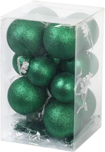 Miniatura 9 de Adornos de Navidad verdes – Juego de 32 piezas de decoraciones de plástico inastillables para árbol de Navidad, 16 bolas de nieve con purpurina