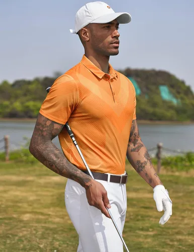 Miniatura 2 de Derminpro Polo de golf de manga corta con cuello elástico para hombre, de secado rápido