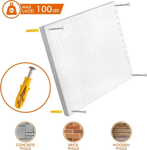 Miniatura 3 de G.CORE Organizador de tablero de clavijas de metal resistente, juego de paneles de tablero de clavijas de acero para almacenamiento de pared, Blanco
