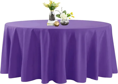 Miniatura 10 de Mantel de poliéster lavable de 90 pulgadas, resistente a las manchas y a las arrugas, mantel decorativo para mesa de comedor, fiestas de bufé y Negro