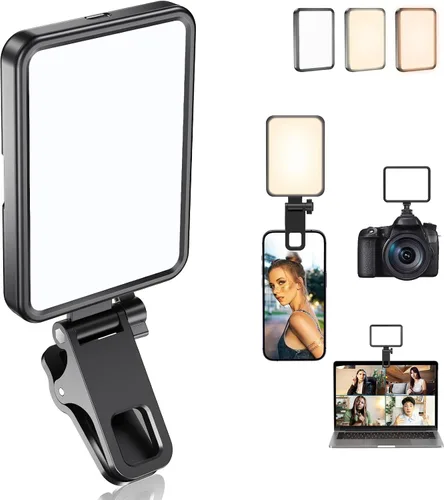 Luz de Selfie Suave Recargable para Teléfono, Cámara, Portátil, Luz LED Portátil de Batería 4-14H para Fotos, Clip de Luz de Teléfono para Selfie,