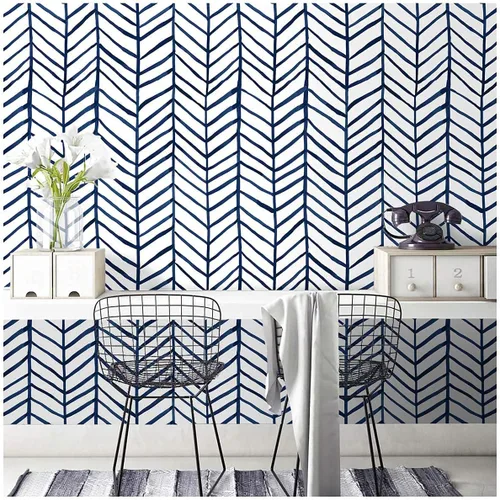 Miniatura 11 de HAOKHOME Papel tapiz azul marino para despegar y pegar, diseño moderno a rayas para baño, decoración extraíble de espiga de 17.7 pulgadas x 9.8 pies