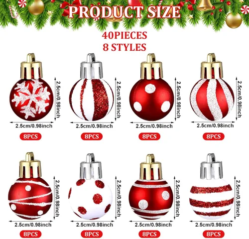 Miniatura 3 de BBTO 40 adornos de bola roja y blanca para colgar, mini bolas brillantes, bombillas en miniatura, adornos de árbol de Navidad para decoración
