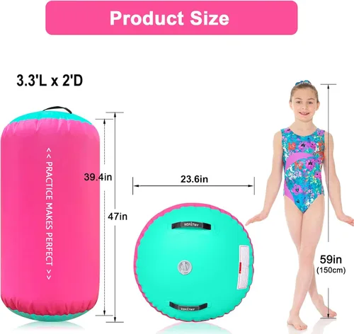 Miniatura 3 de VOFiTNY - Esterilla inflable de gimnasia con pista de caídas y barril de aire octogonal con bomba para uso doméstico/gimnasio Rosa/Menta