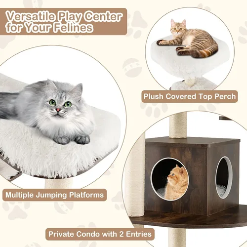 Miniatura 4 de PETSITE Árbol alto para gatos de interior, torre moderna de varios niveles para gatos de 71 pulgadas con perca de felpa, cómodo condominio