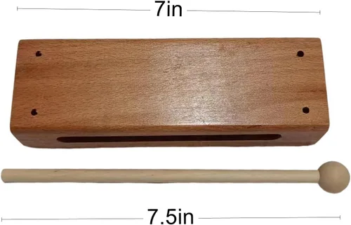 Miniatura 2 de Instrumento musical de bloques de madera con mazo, bloques de ritmo de percusión de madera maciza, acabado natural (color madera)