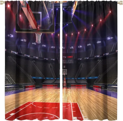 Miniatura 14 de Cortinas deportivas de baloncesto para niños, patrón de llama de bola 3D naranja, 42 pulgadas de ancho x 45 pulgadas de largo