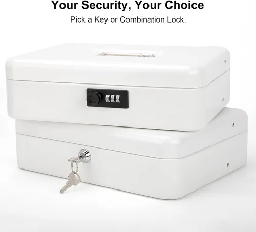 Miniatura 6 de Jssmst - Caja grande de seguridad de metal con bandeja para dinero; caja de dinero con cerradura de combinación, color blanco, SM-CB0511L Cerradura