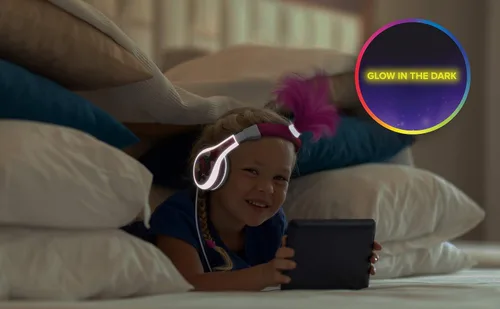 Miniatura 2 de Trolls World Tour Poppy - Auriculares para niños, brillan en la oscuridad, sonido estéreo, conector de 0.138 in, auriculares con cable para niños
