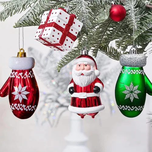 Miniatura 7 de Juego de Adornos de Bolas de Navidad, 64 unidades, Colección Splendor Alegre Rojo Verde Blanco, Adornos Navideños Surtidos Irrompibles para Fiestas