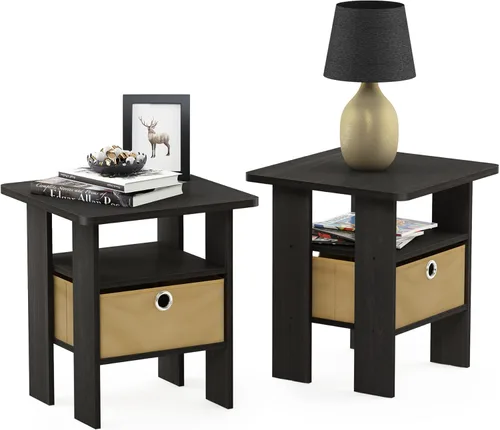 Miniatura 9 de Mesa de noche con cajón Furinno, Madera, Marrón oscuro/Negro